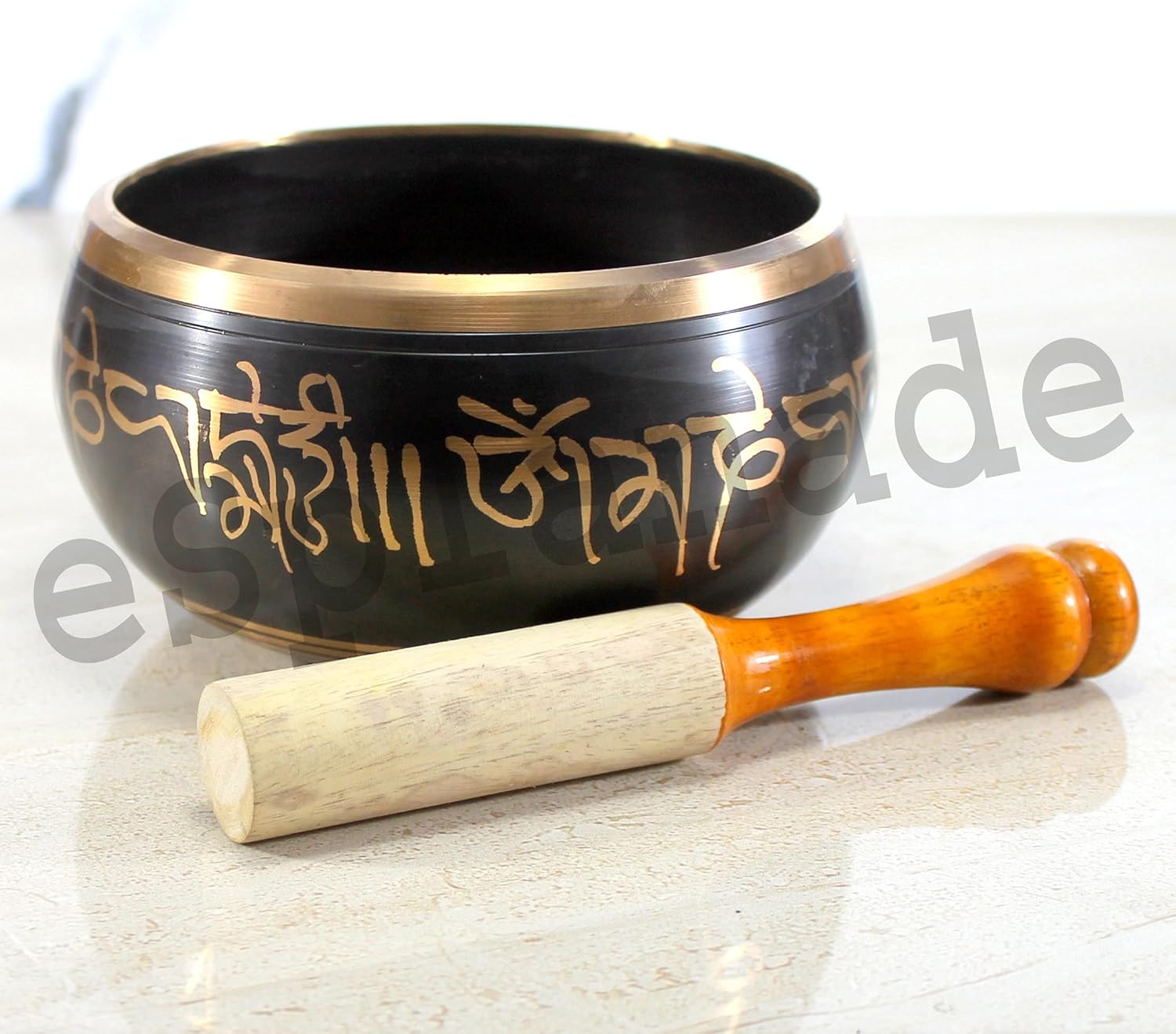 eSplanade - 6 inches - Singing Bowl Tibetan Buddhist Prayer Instrument With Striker Stick | OM Bell | OM Bowl | Meditation Bowl | Music Therapy (black)